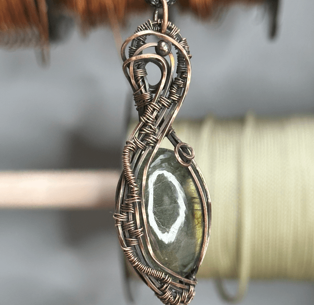 Labradorite pure copper wrapped pendant 