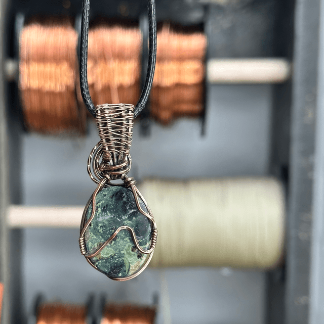 Kambaba Jasper pure copper wire wrapped pendant 