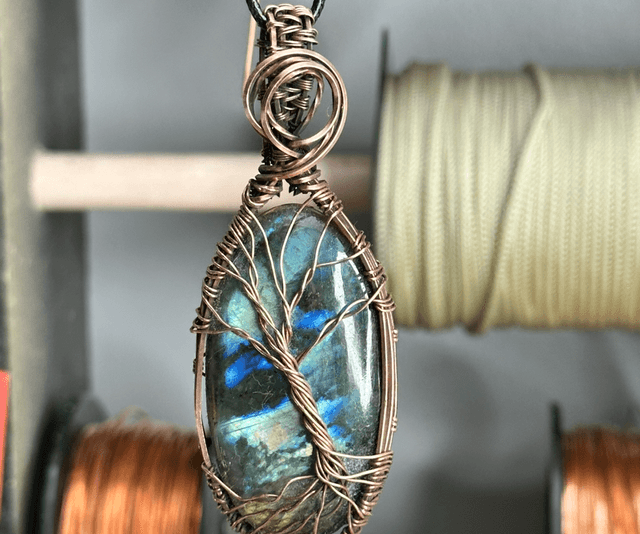 Tree of life Labradorite pure copper pendant 
