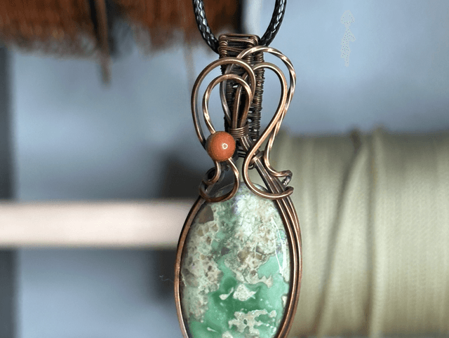Variscite pure copper wrapped pendant 