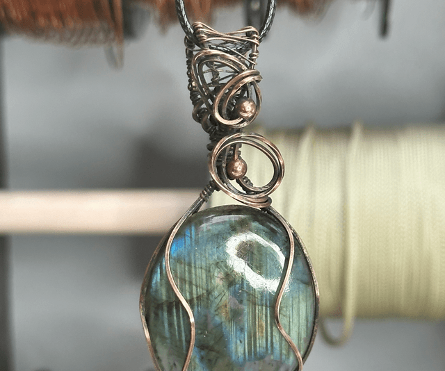 Labradorite pure copper wrapped pendant 