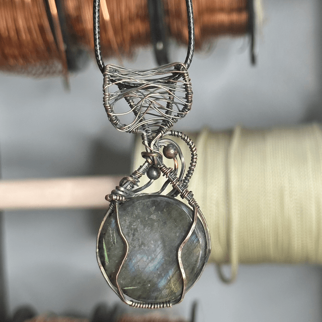 Labradorite pure copper wrapped pendant 