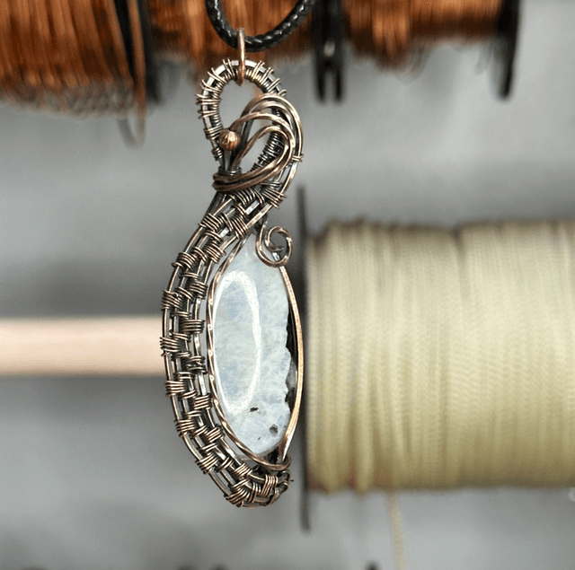 Rainbow moonstone pure copper wrapped pendant 