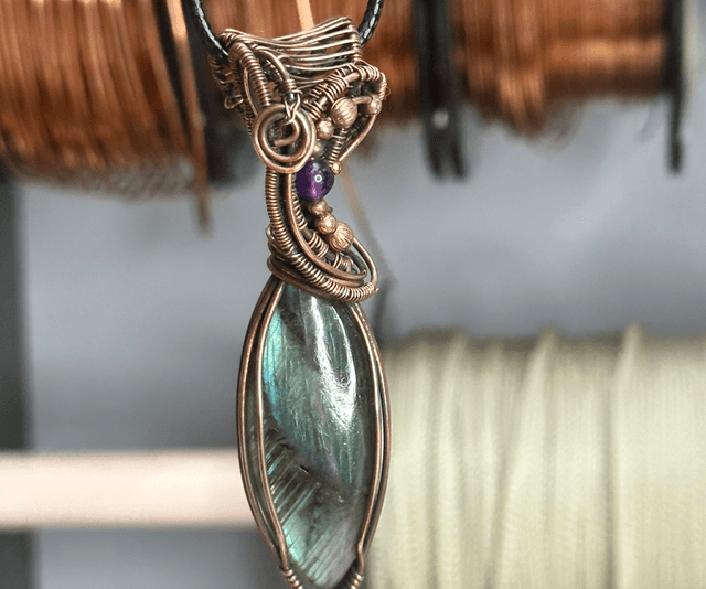 Labradorite pure copper wrapped pendant 