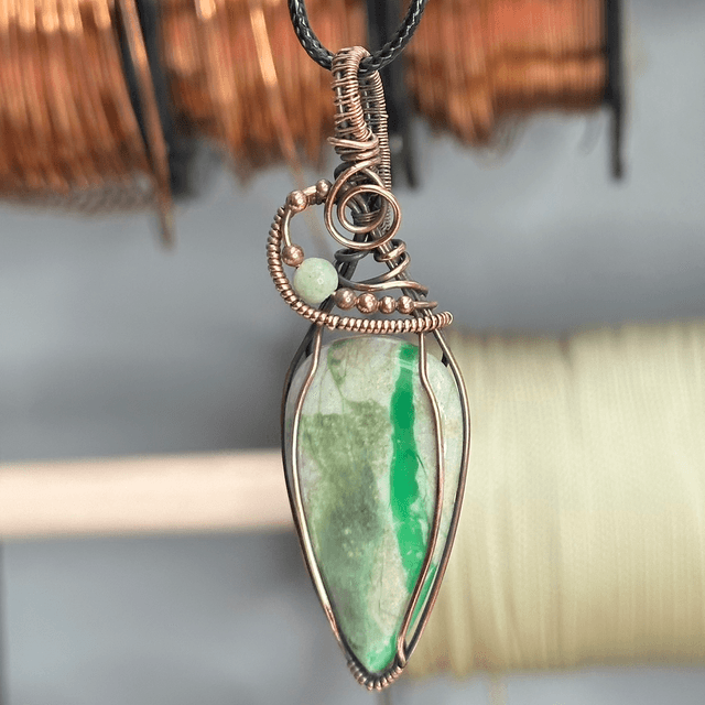 Variscite pure copper wrapped pendant 
