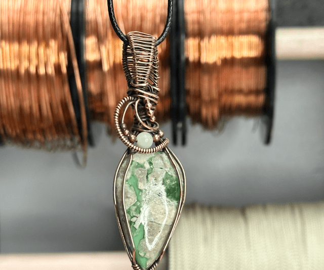 Variscite pure copper wrapped pendant 