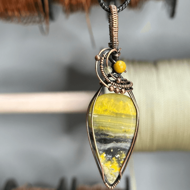 Bumblebee Jasper pure copper wrapped pendant 