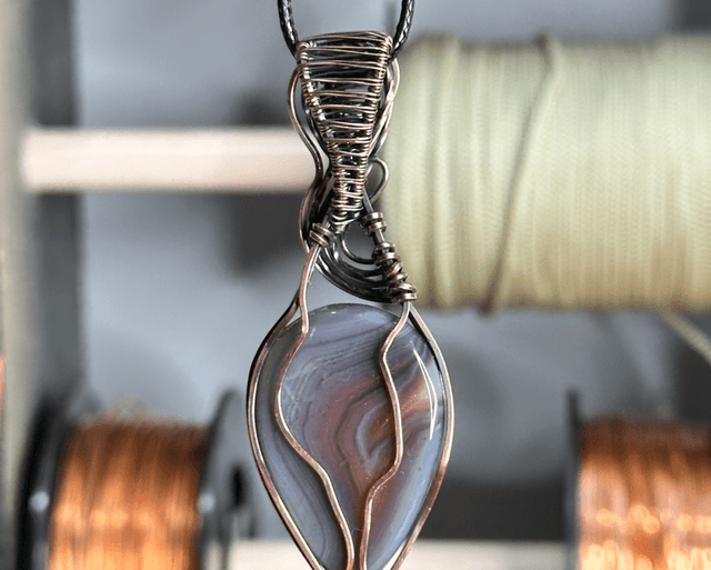 Botswana Agate pure copper wrapped pendant 