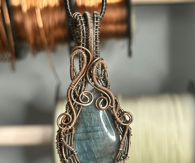 Labradorite pure copper wrapped pendant 