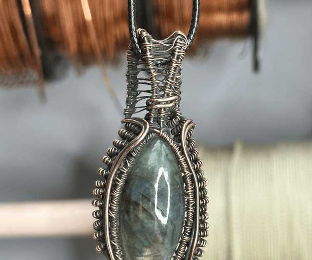 Labradorite pure copper wrapped pendant 