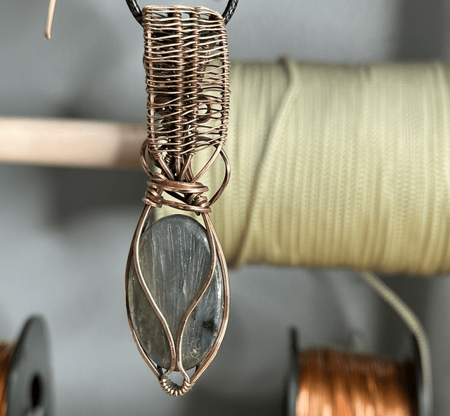 Purple labradorite pure copper wrapped pendant 