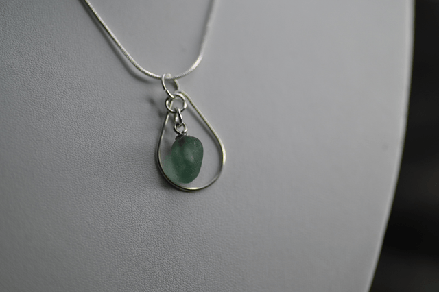 Seafoam seaglass 925 silver necklace 