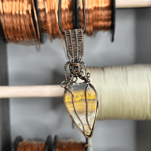 Bumblebee Jasper pure copper wrapped pendant 