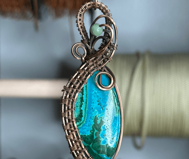 Malachite & Chrysocolla pure copper pendant 