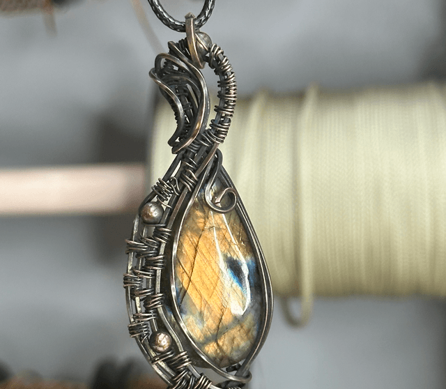 Labradorite pure copper wrapped pendant 