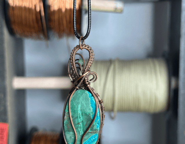 Malachite & Chrysocolla pure copper pendant 