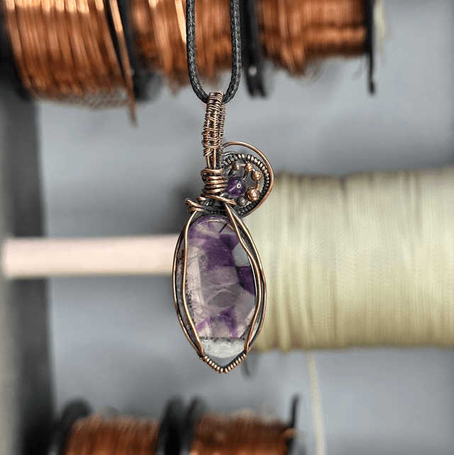 Amethyst Trapiche pure copper wrapped pendant 