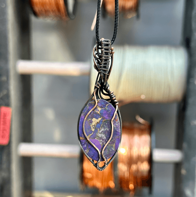 Purple Mohave turquoise pure copper wrapped pendant 