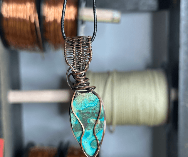 Malachite & Chrysocolla pure copper wrapped pendant 