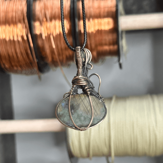 Labradorite pure copper wrapped pendant 