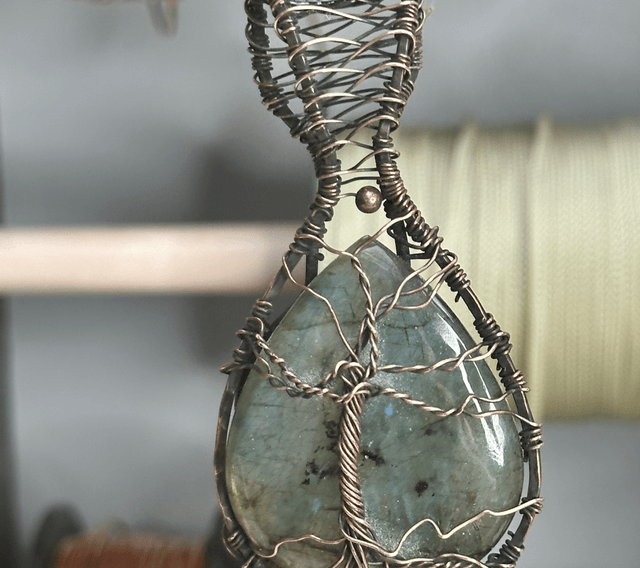 “Tree of life” Labradorite pure copper wrapped pendant 