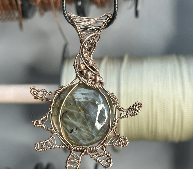 Labradorite pure copper wrapped pendant 