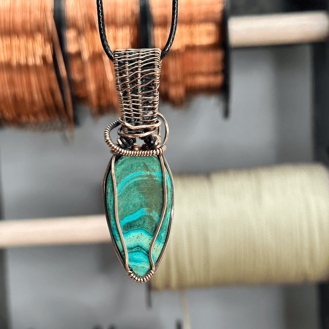 Malachite &Chrysocolla pure copper wrapped pendant 