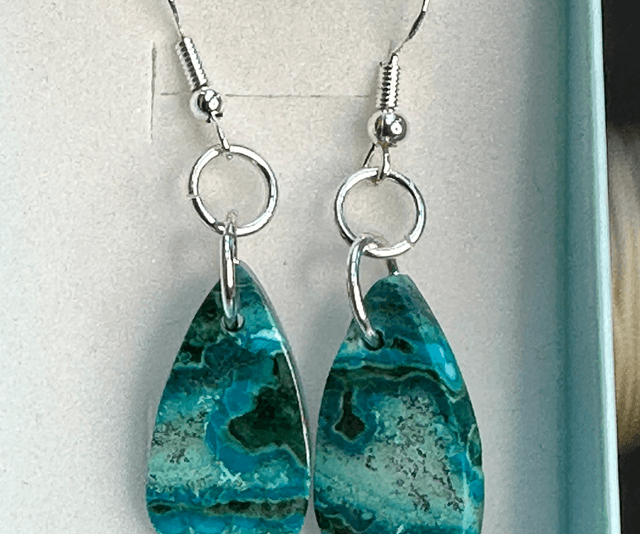 Malachite & Chrysocolla 925 silver hooked earrings 