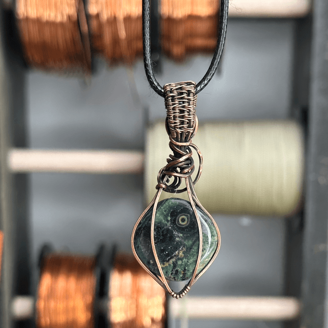 Kambaba Jasper pure copper wire wrapped pendant 