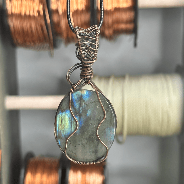 Labradorite pure copper wrapped pendant 