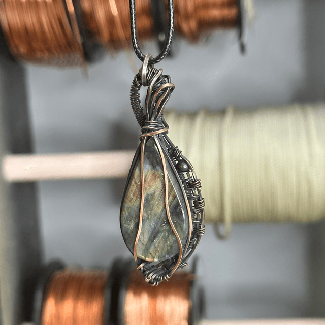 Labradorite pure copper wrapped pendant 