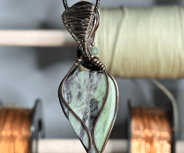 Kammererite pure copper wrapped pendant 