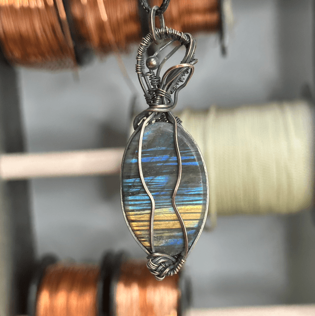 Labradorite pure copper wrapped pendant 