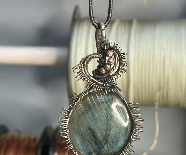 Labradorite pure copper wrapped pendant 