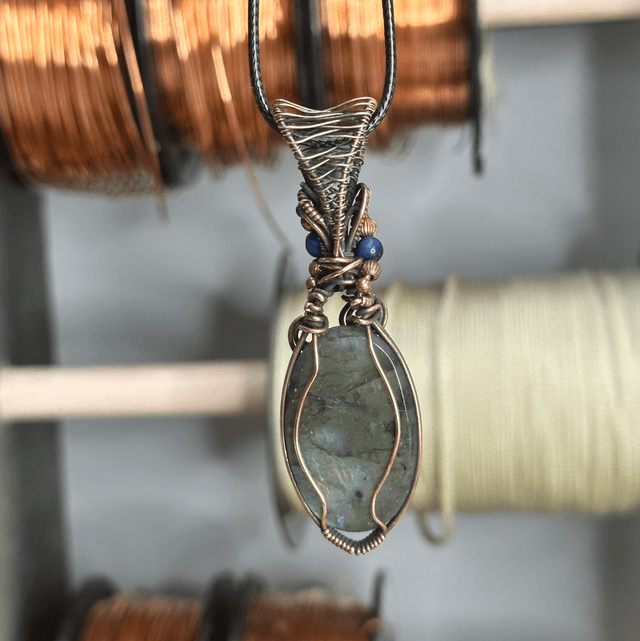 Labradorite pure copper wrapped pendant 