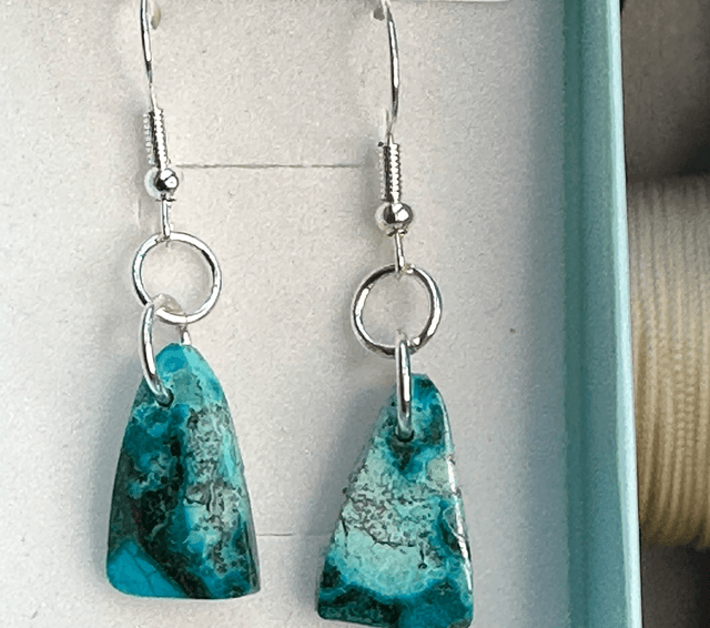 Malachite & Chrysocolla 925 silver hooked earrings 