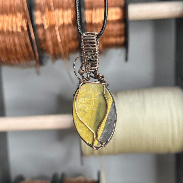 Bumblebee Jasper pure copper wrapped pendant 