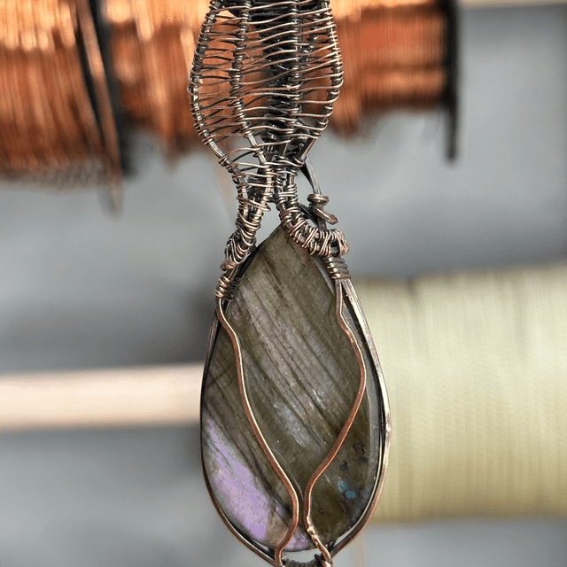 Purple Labradorite pure copper wrapped pendant 