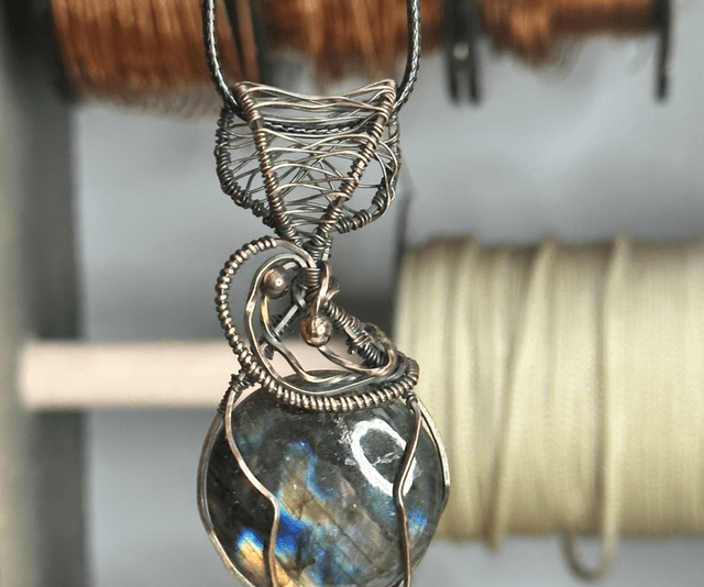 Labradorite pure copper wrapped pendant 