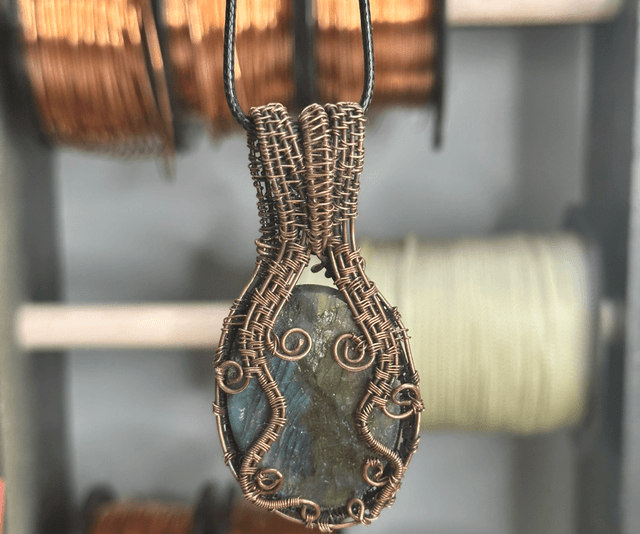 Labradorite pure copper wrapped pendant 