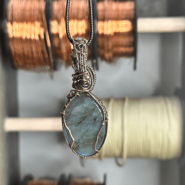 Labradorite pure copper wrapped pendant 
