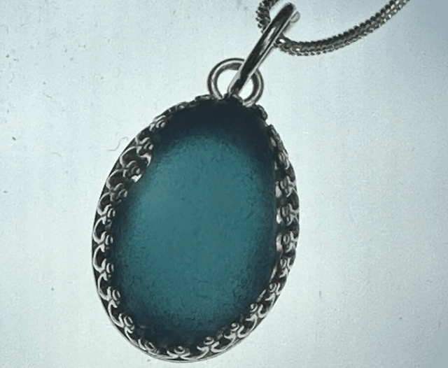 Navy blue seaglass 925 silver necklace 