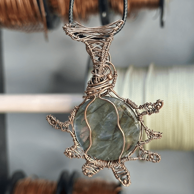 Labradorite pure copper wrapped pendant 