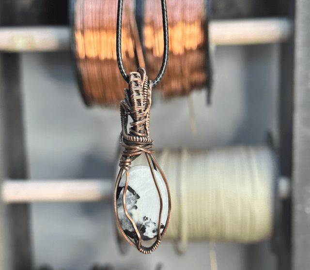 Rainbow moonstone pure copper wrapped pendant 