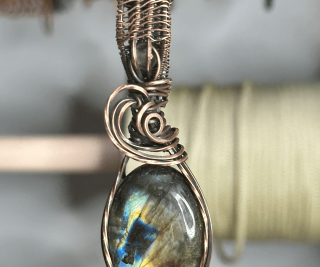Labradorite pure copper wrapped pendant 