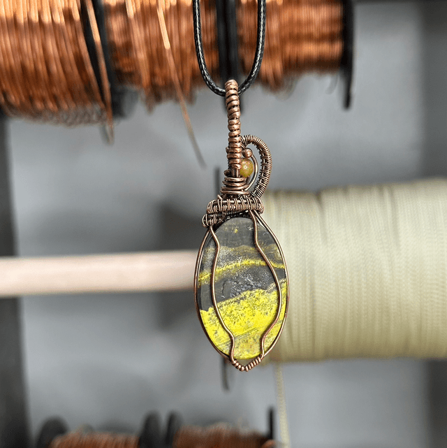 Bumblebee Jasper pure copper wrapped pendant 