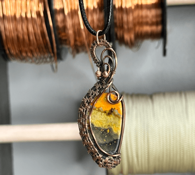 Bumblebee Jasper pure copper wrapped pendant 