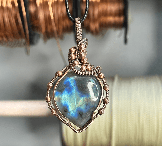 Labradorite pure copper wrapped pendant 