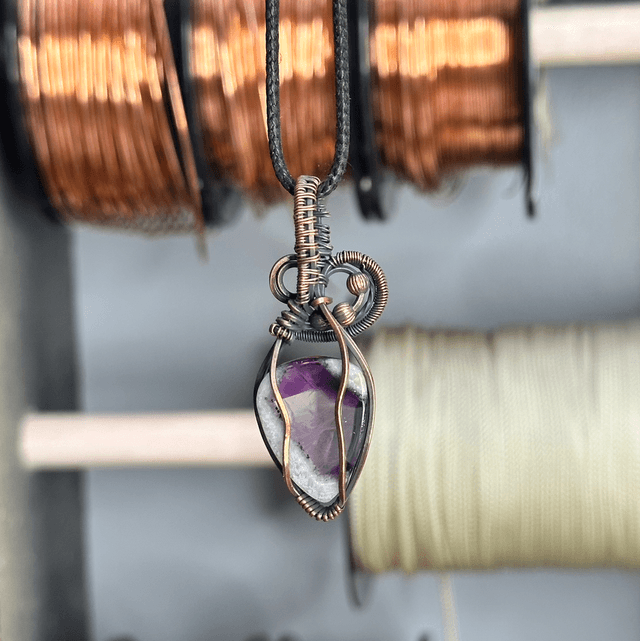 Amethyst Trapiche pure copper wrapped pendant 