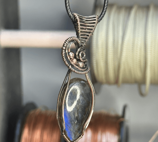 Blue Labradorite pure copper wrapped pendant 